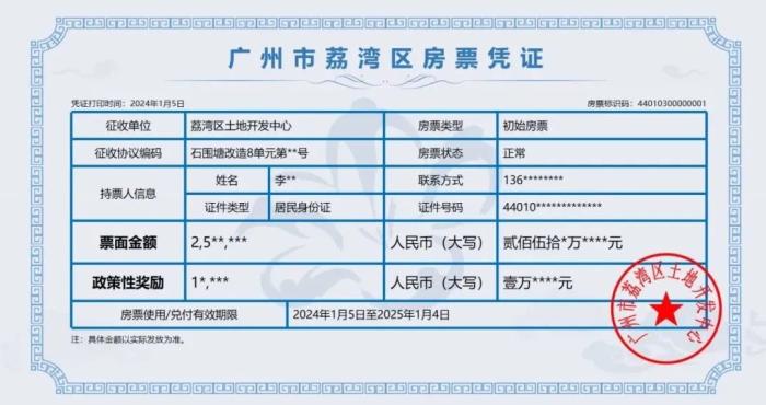 广州市荔湾区房票凭证。 图片来源：广州荔湾发布